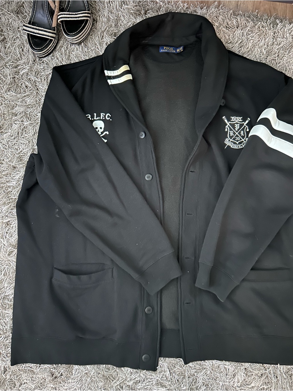 Lauren Ralph Lauren Black Lightweight Button-Front Jacket with White Stripes